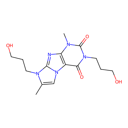 2,6-Bis(3-hydroxypropyl)-4,7-dimethylpurino[7,8-a]imidazole-1,3-dione structure