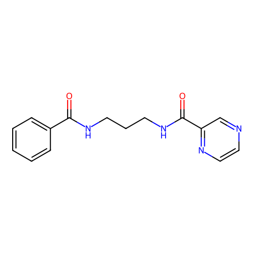 N-{3-[(phenylcarbonyl)amino]propyl}pyrazine-2-carboxamide structure