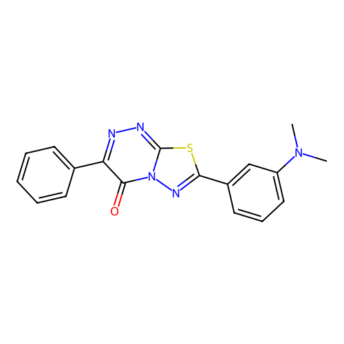 7-[3-(dimethylamino)phenyl]-3-phenyl-4H-[1,3,4]thiadiazolo[2,3-c][1,2,4]triazin-4-one structure