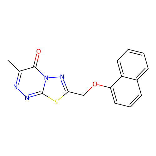 3-methyl-7-[(naphthalen-1-yloxy)methyl]-4H-[1,3,4]thiadiazolo[2,3-c][1,2,4]triazin-4-one structure