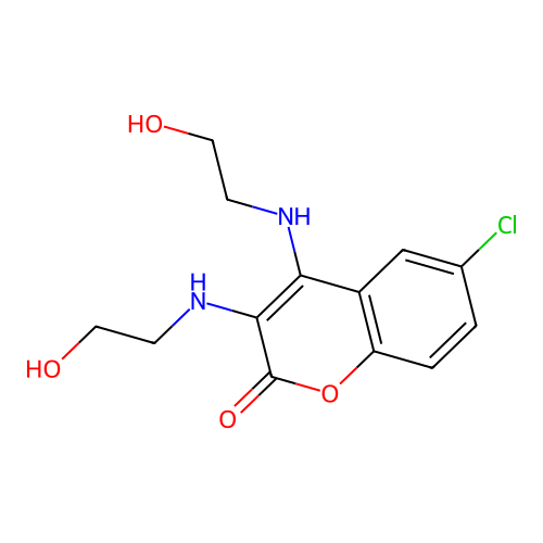6-Chloro-3,4-bis(2-hydroxyethylamino)chromen-2-one structure