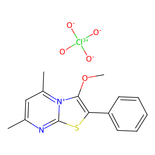 Thiazolo(3,2-a)pyrimidin-4-ium, 5,7-dimethyl-3-methoxy-2-phenyl, perchlorate structure