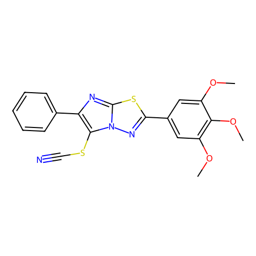 Thiocyanic acid, 6-phenyl-2-(3,4,5-trimethoxyphenyl)imidazo(2,1-b)-1,3,4-thiadiazol-5-yl ester structure