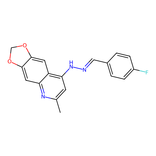 Benzaldehyde, 4-fluoro-, (6-methyl-1,3-dioxolo[4,5-g]quinolin-8-yl)hydrazone structure