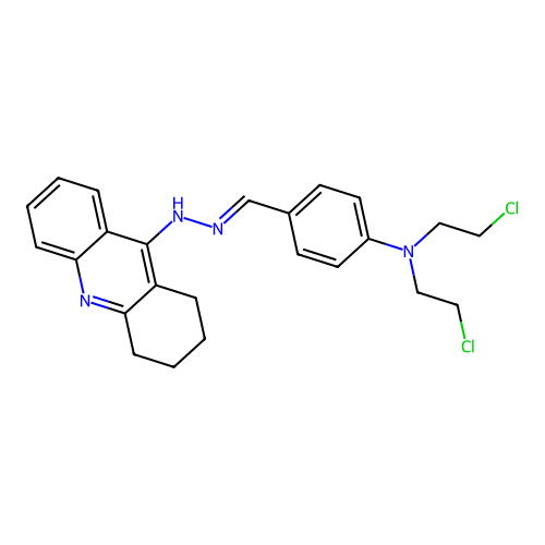 N,N-Bis(2-chloroethyl)-4-{(E)-[2-(1,2,3,4-tetrahydroacridin-9-yl)hydrazinylidene]methyl}aniline structure