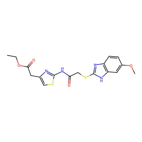 ethyl 2-(2-(2-((5-methoxy-1H-benzo[d]imidazol-2-yl)thio)acetamido)thiazol-4-yl)acetate structure
