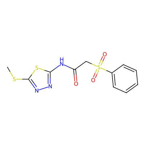 N-[5-(methylsulfanyl)-1,3,4-thiadiazol-2-yl]-2-(phenylsulfonyl)acetamide structure