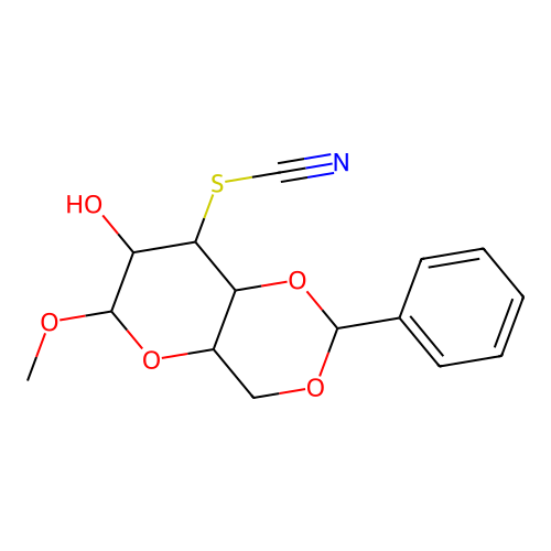Methyl 4,6-o-benzylidene-3-s-cyano-3-thiohexopyranoside structure