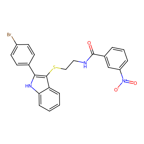 N-(2-((2-(4-bromophenyl)-1H-indol-3-yl)thio)ethyl)-3-nitrobenzamide structure