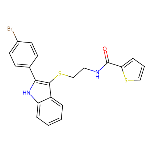 N-(2-((2-(4-bromophenyl)-1H-indol-3-yl)thio)ethyl)thiophene-2-carboxamide structure