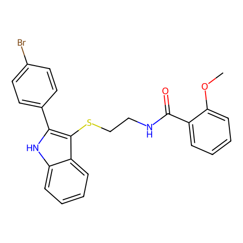 N-(2-((2-(4-bromophenyl)-1H-indol-3-yl)thio)ethyl)-2-methoxybenzamide structure