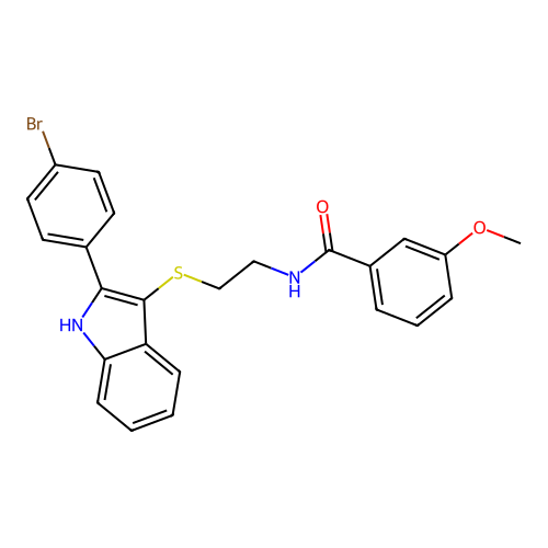 N-(2-((2-(4-bromophenyl)-1H-indol-3-yl)thio)ethyl)-3-methoxybenzamide structure