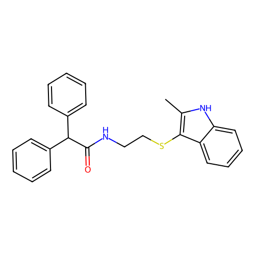 N-(2-((2-methyl-1H-indol-3-yl)thio)ethyl)-2,2-diphenylacetamide structure