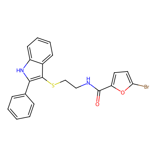 5-bromo-N-(2-((2-phenyl-1H-indol-3-yl)thio)ethyl)furan-2-carboxamide structure