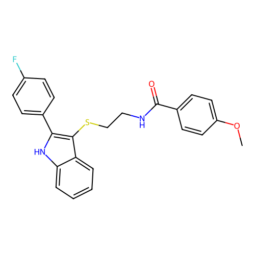 N-(2-{[2-(4-fluorophenyl)-1H-indol-3-yl]sulfanyl}ethyl)-4-methoxybenzamide structure