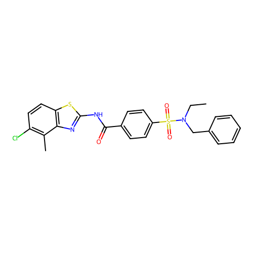 4-[benzyl(ethyl)sulfamoyl]-N-(5-chloro-4-methyl-1,3-benzothiazol-2-yl)benzamide structure