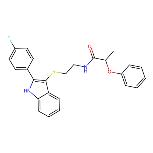 N-(2-{[2-(4-fluorophenyl)-1H-indol-3-yl]sulfanyl}ethyl)-2-phenoxypropanamide structure