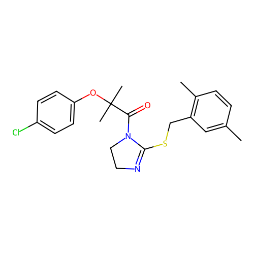 2-(4-chlorophenoxy)-1-(2-((2,5-dimethylbenzyl)thio)-4,5-dihydro-1H-imidazol-1-yl)-2-methylpropan-1-one structure