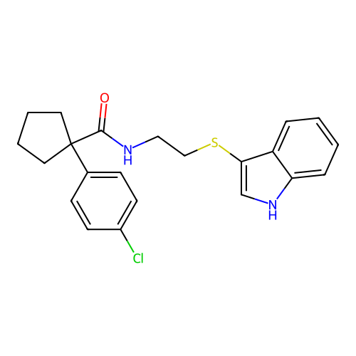 1-(4-chlorophenyl)-N-[2-(1H-indol-3-ylsulfanyl)ethyl]cyclopentane-1-carboxamide structure