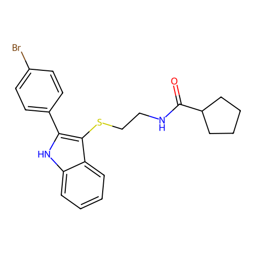 N-(2-{[2-(4-bromophenyl)-1H-indol-3-yl]sulfanyl}ethyl)cyclopentanecarboxamide structure