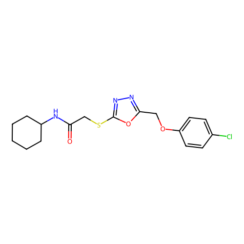 2-({5-[(4-chlorophenoxy)methyl]-1,3,4-oxadiazol-2-yl}sulfanyl)-N-cyclohexylacetamide structure