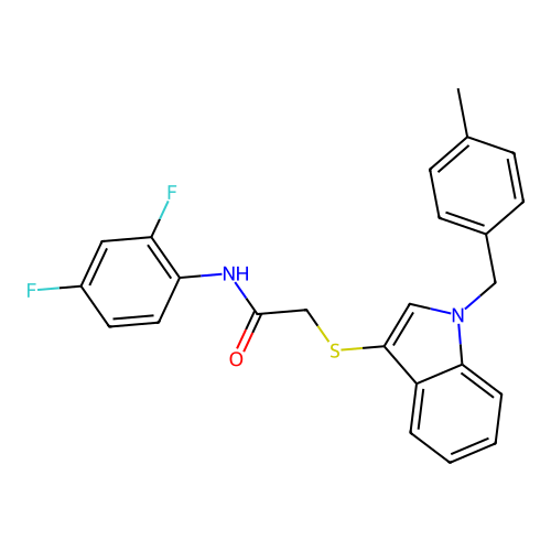 N-(2,4-difluorophenyl)-2-((1-(4-methylbenzyl)-1H-indol-3-yl)thio)acetamide structure