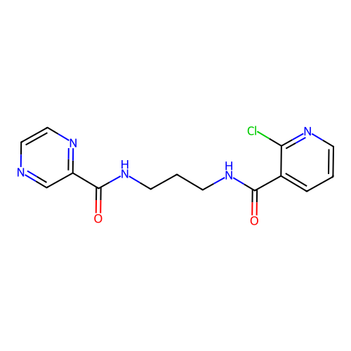 N-[3-[(2-chloropyridine-3-carbonyl)amino]propyl]pyrazine-2-carboxamide structure