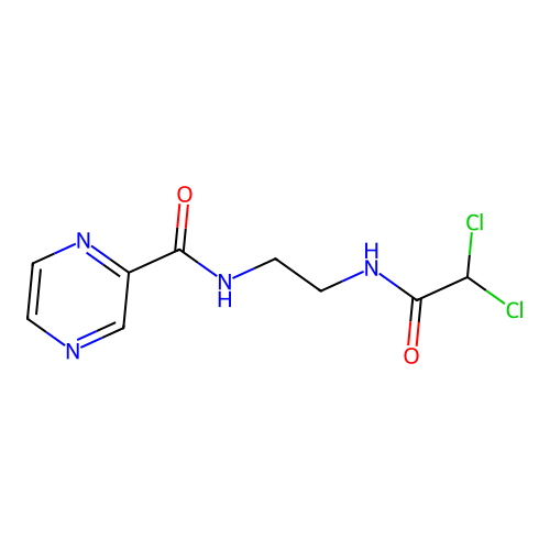 N-{2-[(dichloroacetyl)amino]ethyl}pyrazine-2-carboxamide structure