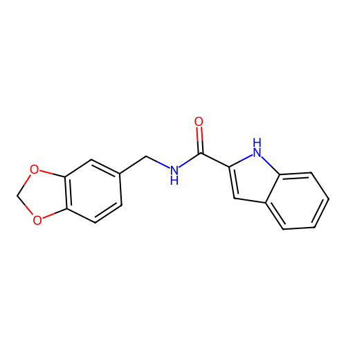 N-(1,3-benzodioxol-5-ylmethyl)-1H-indole-2-carboxamide structure