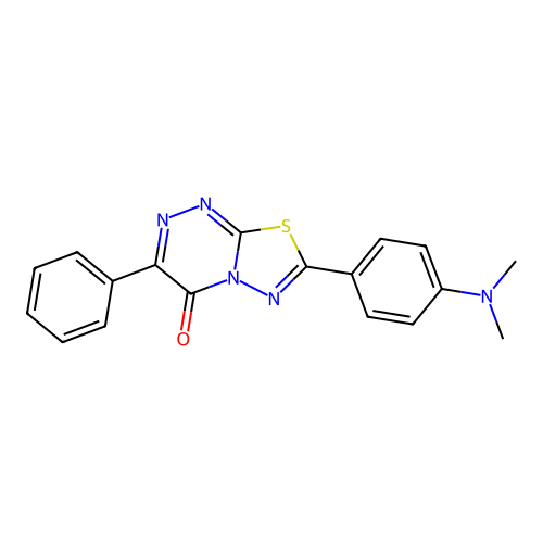 7-[4-(dimethylamino)phenyl]-3-phenyl-4H-[1,3,4]thiadiazolo[2,3-c][1,2,4]triazin-4-one structure