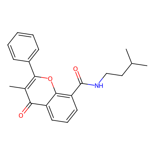 N-isopentyl-3-methyl-4-oxo-2-phenyl-4H-chromene-8-carboxamide structure