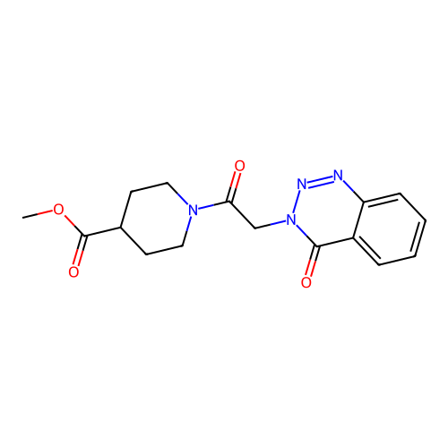 methyl 1-[(4-oxo-1,2,3-benzotriazin-3(4H)-yl)acetyl]piperidine-4-carboxylate structure
