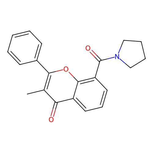3-methyl-2-phenyl-8-(pyrrolidine-1-carbonyl)-4H-chromen-4-one structure