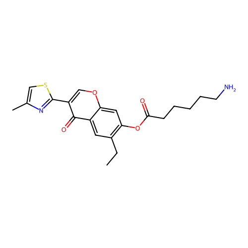 6-Ethyl-3-(4-methyl-2-thiazolyl)-4-oxo-4H-1-benzopyran-7-yl 6-aminohexanoate structure