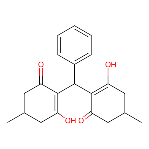 2,2'-(phenylmethanediyl)bis(3-hydroxy-5-methylcyclohex-2-en-1-one) structure