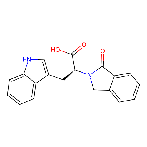 (S)-3-(1H-indol-3-yl)-2-(1-oxoisoindolin-2-yl)propanoic acid structure