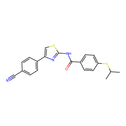 N-(4-(4-cyanophenyl)thiazol-2-yl)-4-(isopropylthio)benzamide structure