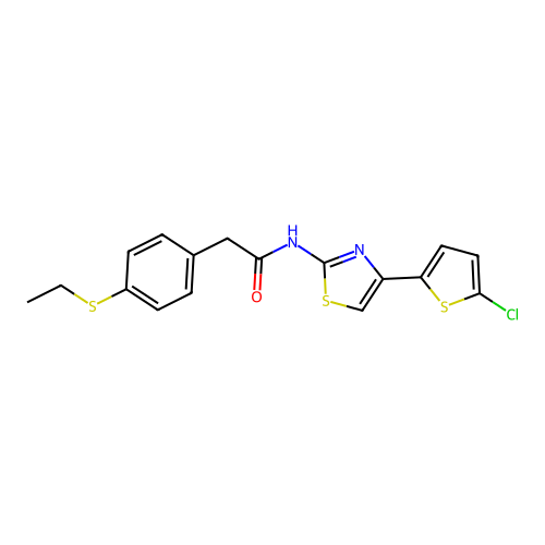 N-(4-(5-chlorothiophen-2-yl)thiazol-2-yl)-2-(4-(ethylthio)phenyl)acetamide structure