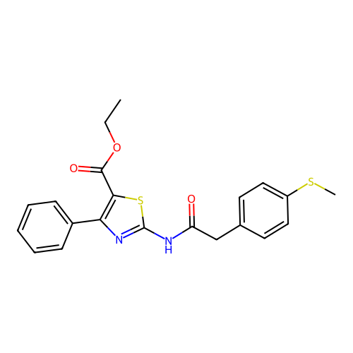 Ethyl 2-(2-(4-(methylthio)phenyl)acetamido)-4-phenylthiazole-5-carboxylate structure