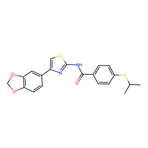 N-(4-(benzo[d][1,3]dioxol-5-yl)thiazol-2-yl)-4-(isopropylthio)benzamide structure