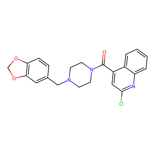 (2-Chloro-4-quinolyl)-(4-piperonylpiperazino)methanone structure