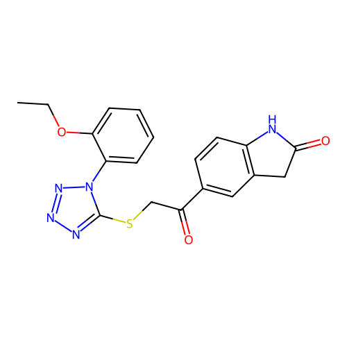 5-{2-[1-(2-Ethoxyphenyl)-1,2,3,4-tetraazol-5-ylthio]acetyl}indolin-2-one structure