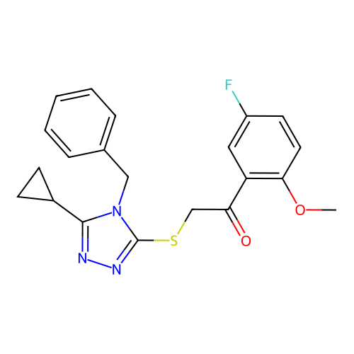 2-((4-Benzyl-5-cyclopropyl-4H-1,2,4-triazol-3-yl)thio)-1-(5-fluoro-2-methoxyphenyl)ethan-1-one structure