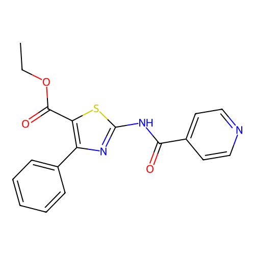 Ethyl 4-phenyl-2-(4-pyridylcarbonylamino)-1,3-thiazole-5-carboxylate structure
