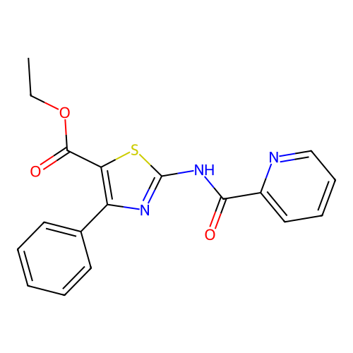 Ethyl 4-phenyl-2-[(pyridin-2-ylcarbonyl)amino]-1,3-thiazole-5-carboxylate structure