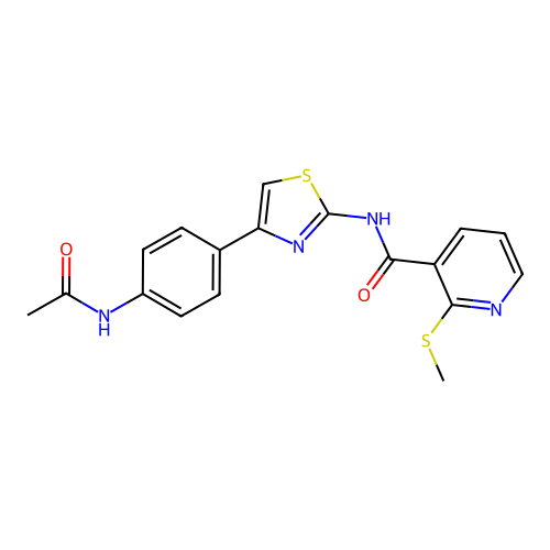 N-[4-(4-acetamidophenyl)-1,3-thiazol-2-yl]-2-(methylsulfanyl)pyridine-3-carboxamide structure
