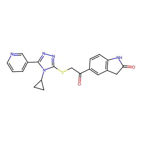 5-[2-(4-Cyclopropyl-5-(3-pyridyl)-1,2,4-triazol-3-ylthio)acetyl]indolin-2-one structure