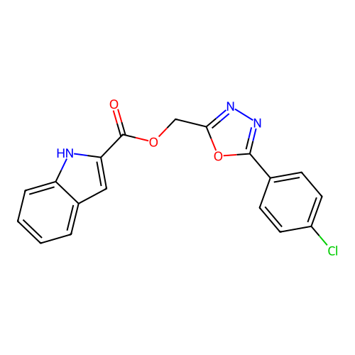 [5-(4-chlorophenyl)-1,3,4-oxadiazol-2-yl]methyl 1H-indole-2-carboxylate structure