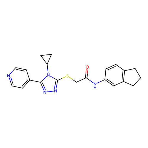 2-{[4-cyclopropyl-5-(pyridin-4-yl)-4H-1,2,4-triazol-3-yl]sulfanyl}-N-(2,3-dihydro-1H-inden-5-yl)acetamide structure
