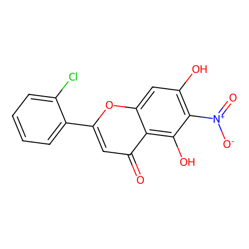 4H-1-Benzopyran-4-one, 2-(2-chlorophenyl)-5,7-dihydroxy-6-nitro- structure